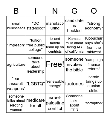 wesdems bingo Card