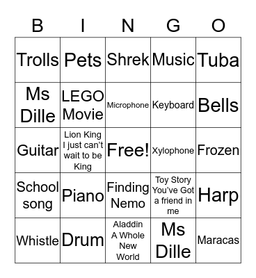 Music and instruments Bingo Card