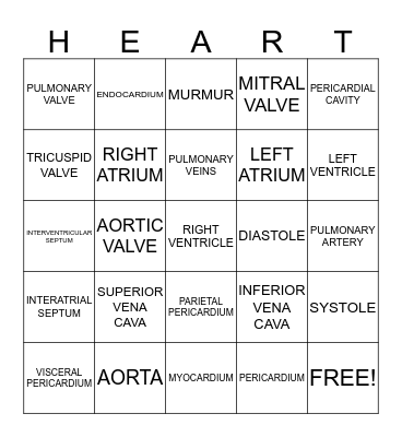 Heart Project Bingo Card
