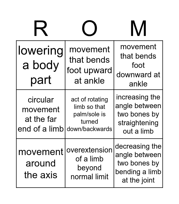 Muscle Motion Bingo Card