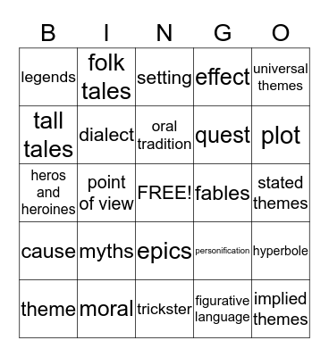 Elements of Folk Literature Bingo Card