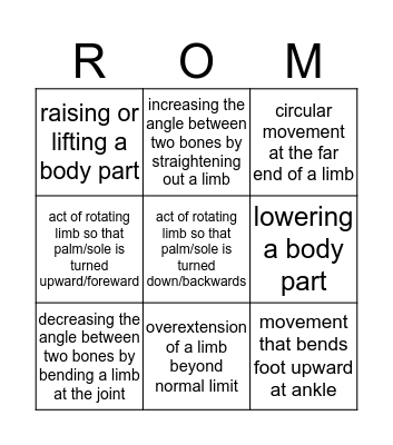 Muscle Motion Bingo Card