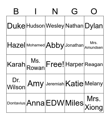 FRIENDS IN SCHOOL Bingo Card