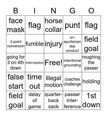 football bingo Card