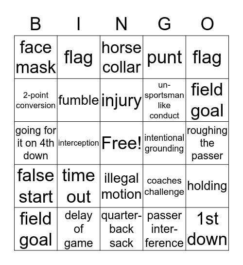 football bingo Card