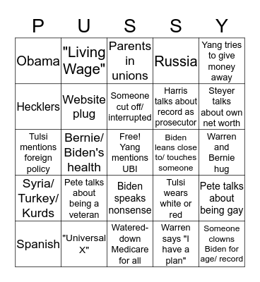 Dem debate bingo Card
