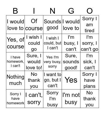 Appointment Bingo Card