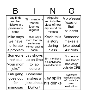 Fall 2020 Bingo Card