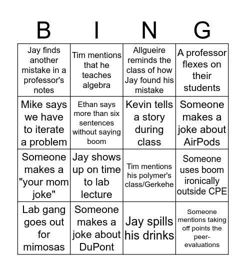 Fall 2020 Bingo Card