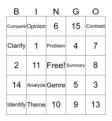 Vocabulary Bingo Card