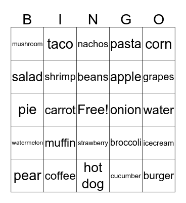 Food Bingo Card