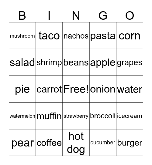 Food Bingo Card