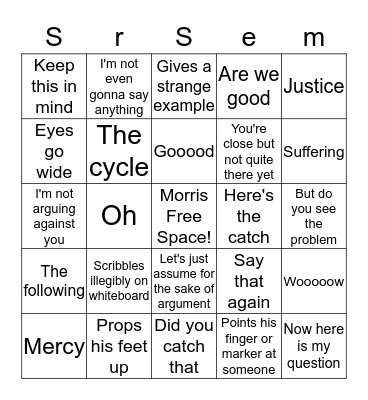 Senior Sem Bingo Card