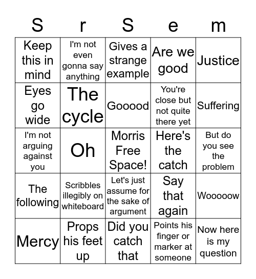 Senior Sem Bingo Card