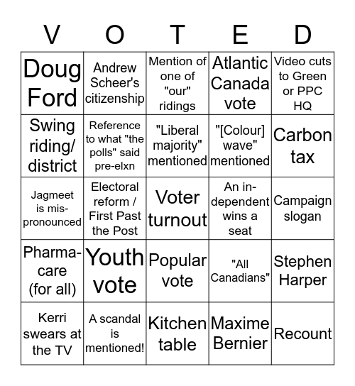 True North VOTES! #elxn43 Bingo Card