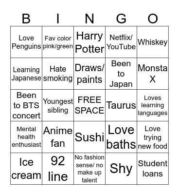 How similar are you to @artistaetae? Bingo Card