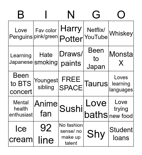 How similar are you to @artistaetae? Bingo Card