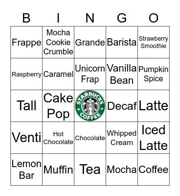 STARBUCKS Bingo Card