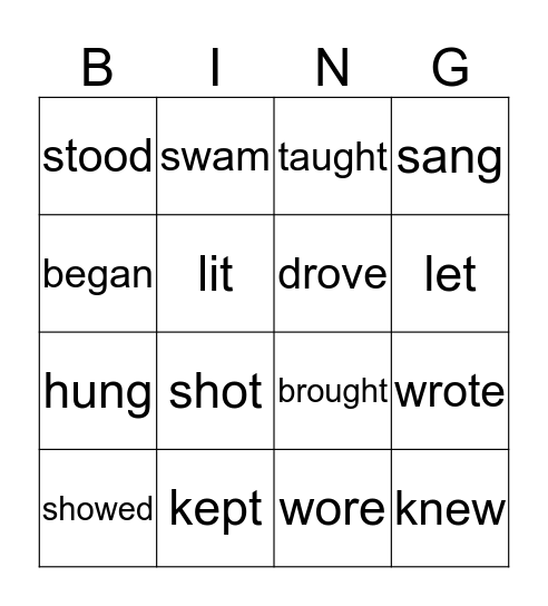 Irregular Verb Bingo (List C) Bingo Card