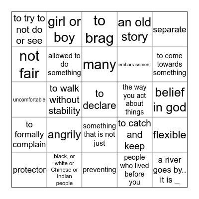 T4.3, Unit 1-2, Vocabulary  Bingo Card