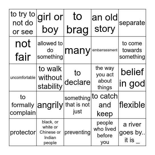 T4.3, Unit 1-2, Vocabulary  Bingo Card
