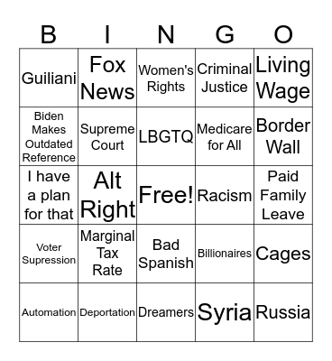 DA China Debate Bingo Card
