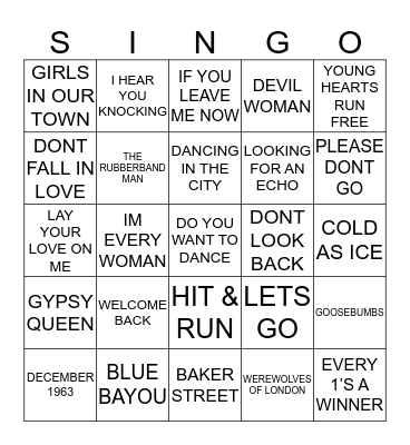 427 HITS OF THE 70’S Bingo Card