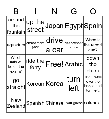 Welcome and Unit 1  Bingo Card