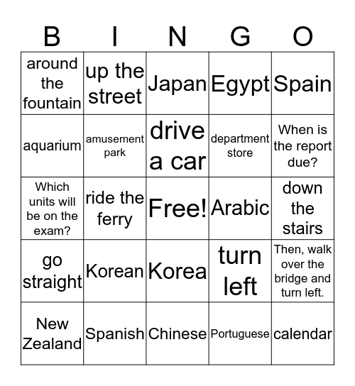 Welcome and Unit 1  Bingo Card
