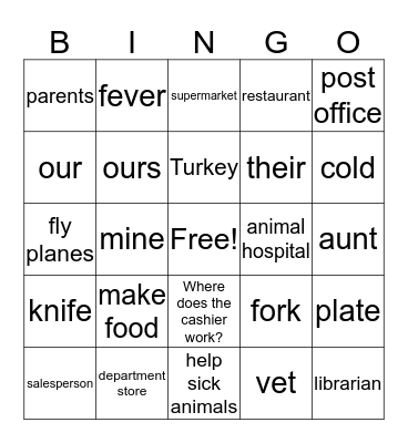 Unit 3 & Unit 4 Bingo Card