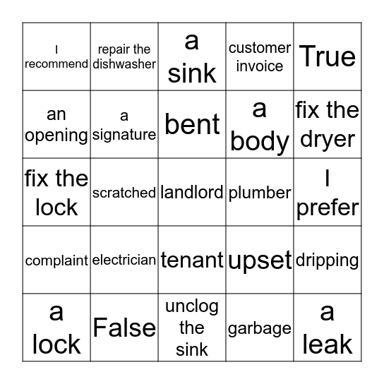 Unit 9 Bingo Card