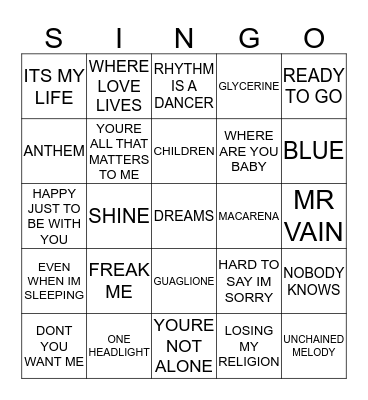 429 HITS OF THE 90’S Bingo Card
