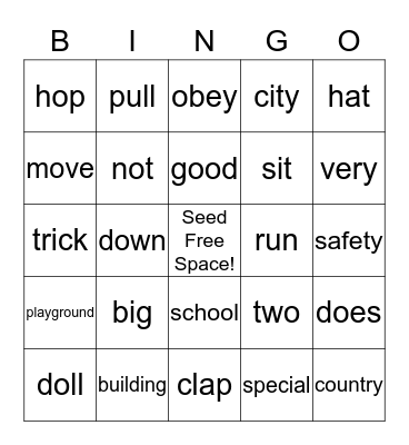 Seed International Unit 1 Bingo Card