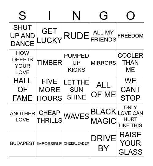 431 HITS OF 2010’S Bingo Card