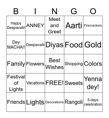 Appspace Deepavali Bingo  Bingo Card