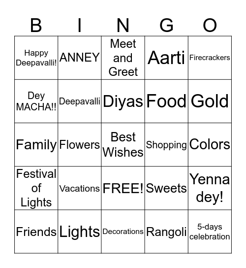 Appspace Deepavali Bingo  Bingo Card