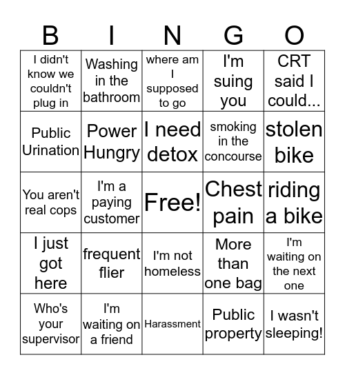 Union Station Bingo Card