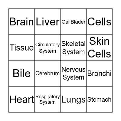 Organ Bingo Card