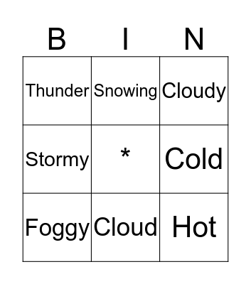 Weather Bingo Card