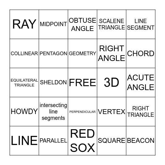 GEOMETRY BINGO Card