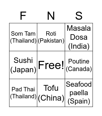 D&I Cultural Food BINGO Card