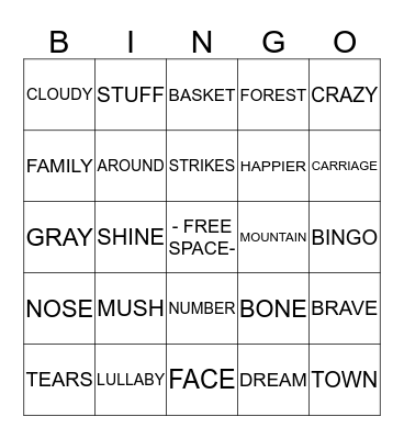 SONGS Bingo Card