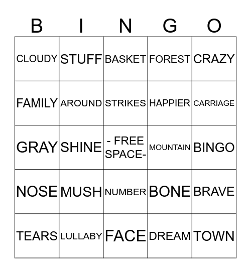 SONGS Bingo Card