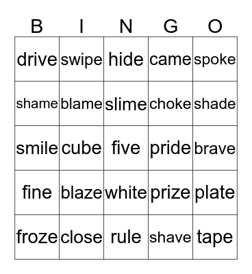 Magic  -  e Bingo Card