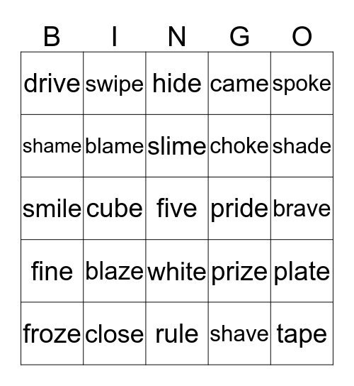 Magic  -  e Bingo Card