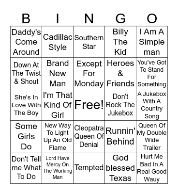 90s Country Bingo Card