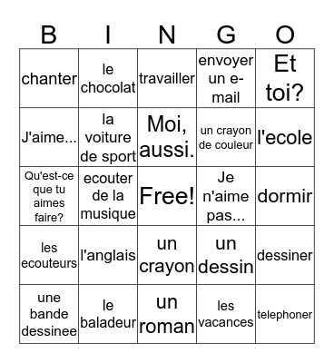 Chapitre 2 French 1 Bingo Card