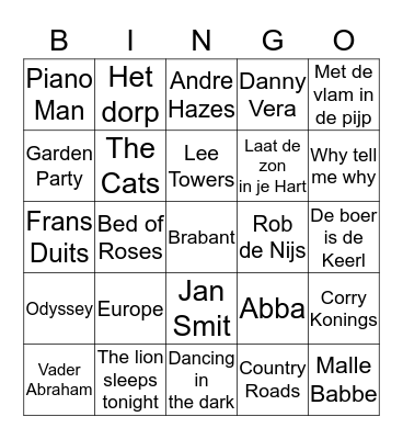 Muziek Bingo Card
