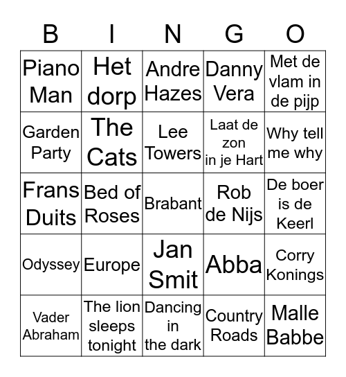 Muziek Bingo Card