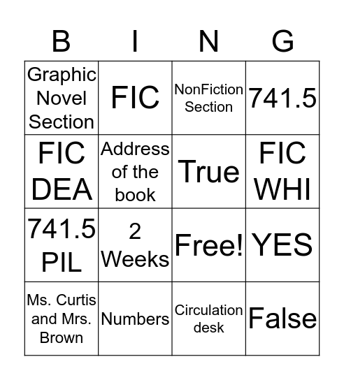 Spine Label Bingo Card